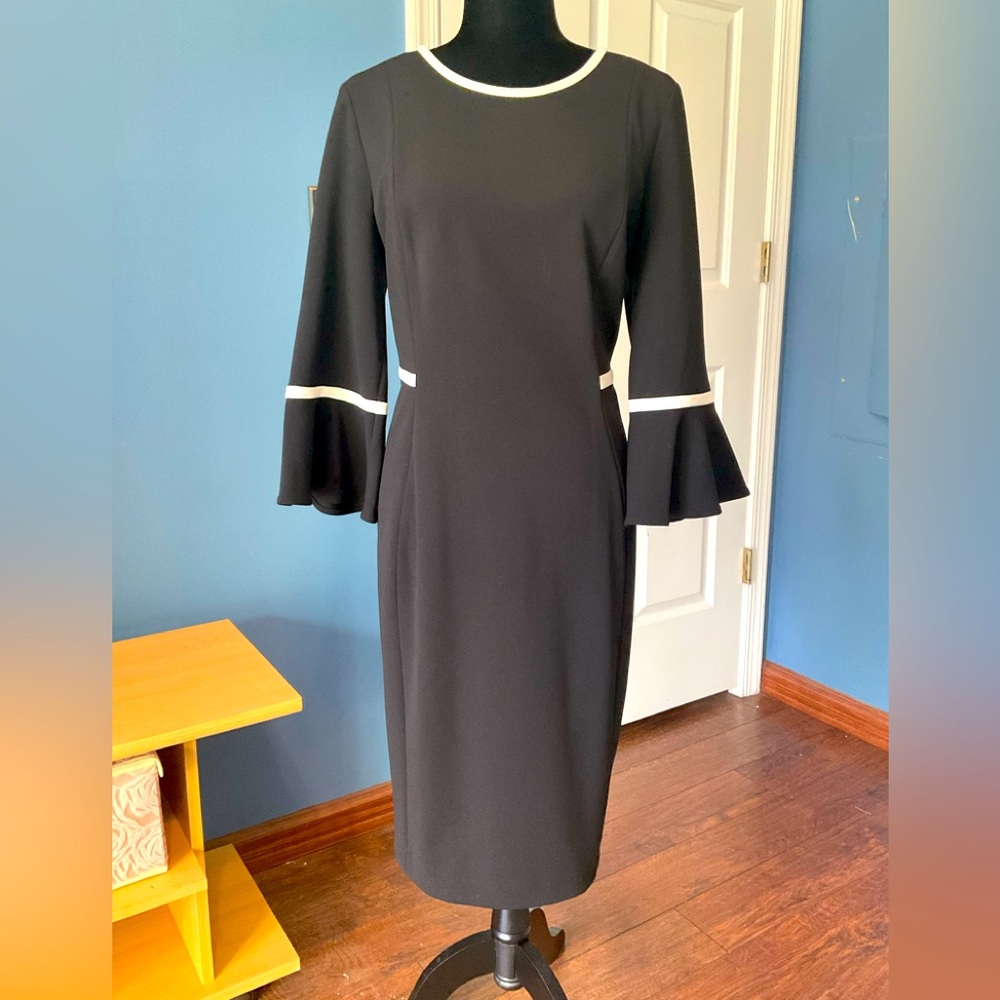 Beautiful like new, Calvin Klein dress with bell sleeves and waist detail.
